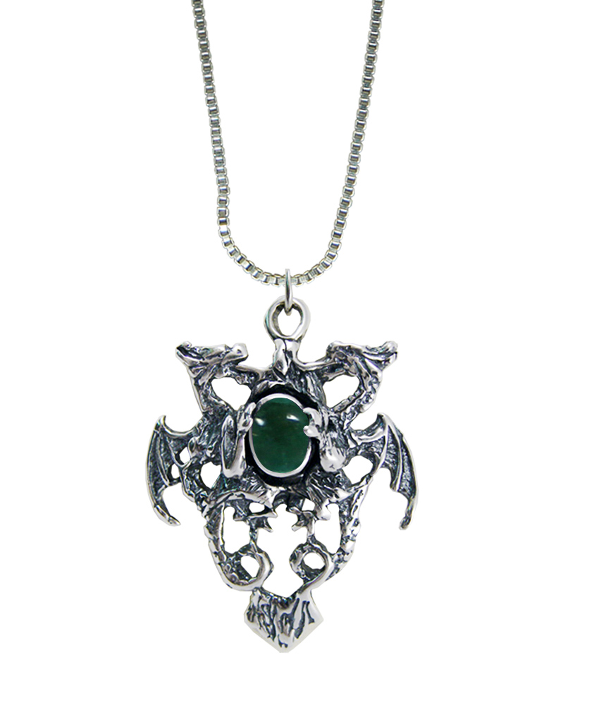 Sterling Silver Dragon Crest Pendant With Fluorite